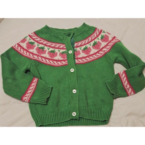 Lilly Pulitzer 2t Green Cardigan Sweater Button Front Cotton Strawberries Girls - Picture 1 of 7